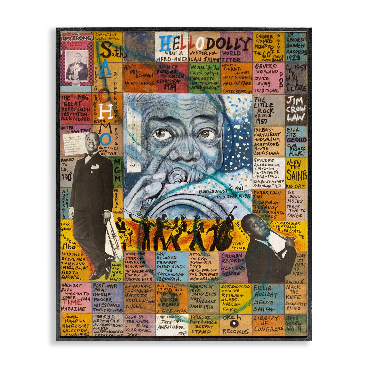 Stupell Industries Louis Armstrong Collage Framed Giclee Wall Art Design by Sabin